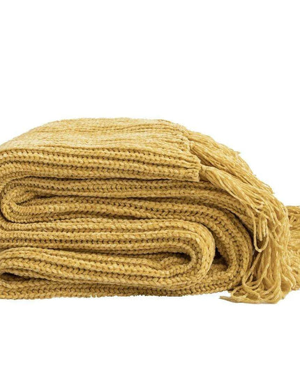 Charming Chenille Knit Throw Blanket with Delightful Pompoms - Cozy Elegance for Your Living Space