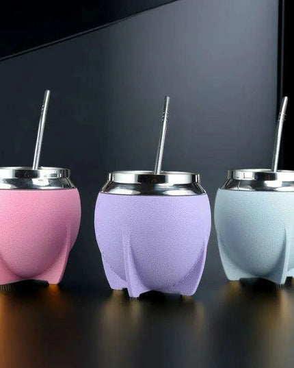 Portable Stainless Steel Yerba Mate Cup & Insulated Water Bottle Set - 280ml Hydration Solution