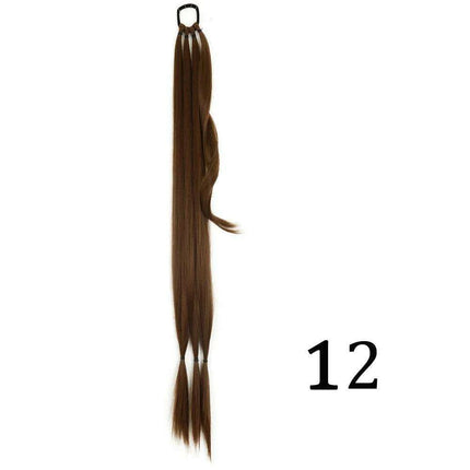 Chic Braided Ponytail Extension Set - Black & Brown Heat-Resistant Synthetic Hair Tie