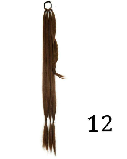 Chic Braided Ponytail Extension Set - Black & Brown Heat-Resistant Synthetic Hair Tie