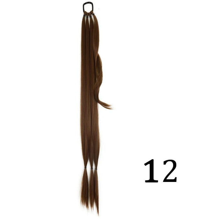 Chic Braided Ponytail Extension Set - Black & Brown Heat-Resistant Synthetic Hair Tie