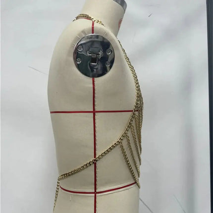 Men's Gold Metal Chain Halter Body Chain — Lace-Up Backless Design