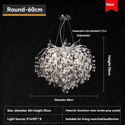 Twinkling Light Silver Crystal Chandelier - Large Oval Pendant Lamp