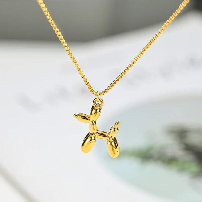 Playful Poodle Balloon Dog Pendant Necklace - Unique Clavicle Chain Jewelry Gift for Dog Enthusiasts