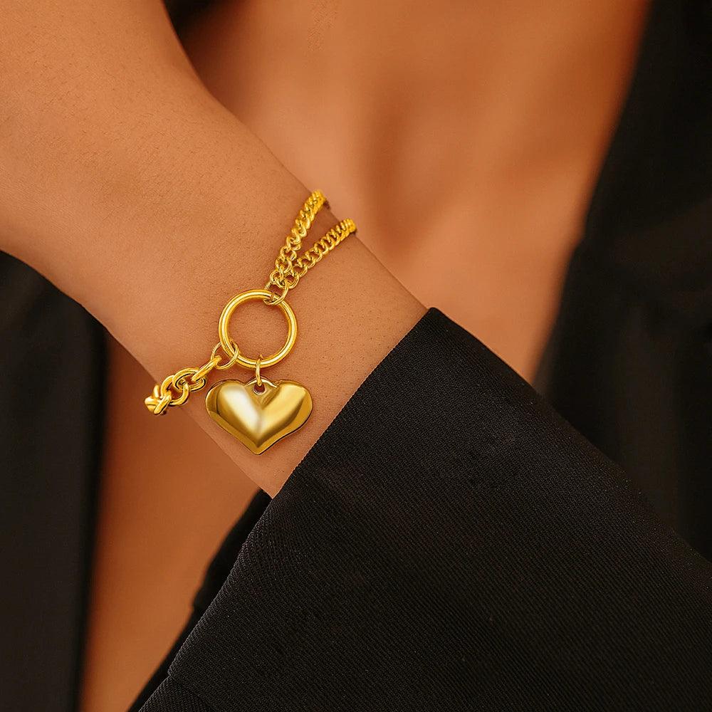 Baroque Gothic Heart Stainless Steel Couple Bracelets - Timeless Love Tokens for Him and Her