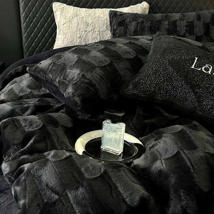 Luxury Black Plush Shaggy Bedding Set - 4 Piece Velvet Duvet Cover Collection