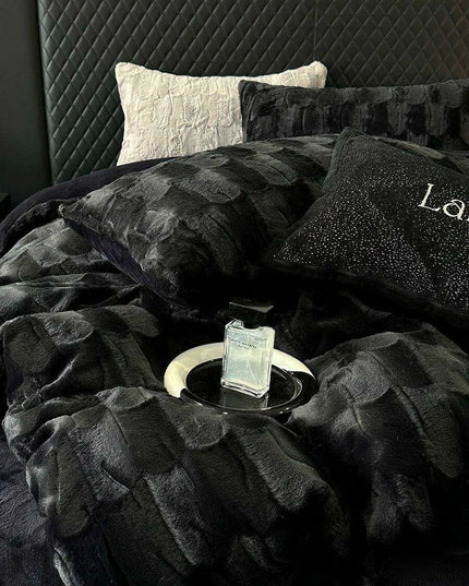 Luxury Black Plush Shaggy Bedding Set - 4 Piece Velvet Duvet Cover Collection