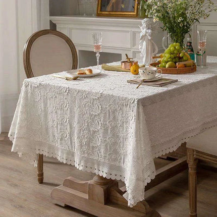 American Charm Floral Lace Tablecloth with Handcrafted Embroidery
