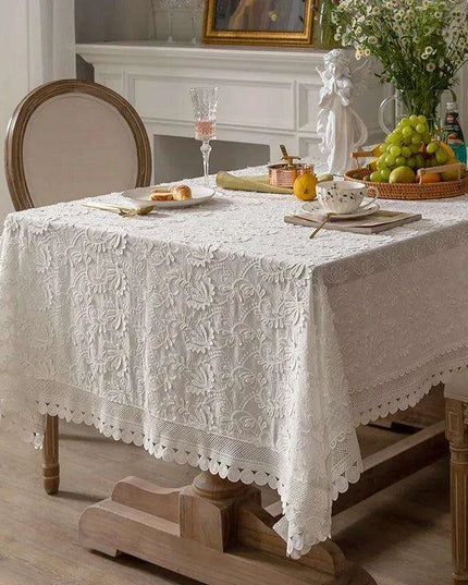 American Charm Floral Lace Tablecloth with Handcrafted Embroidery
