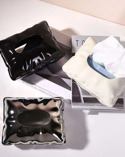 Chic Cream Ceramic Tissue Holder with Hidden Drawer