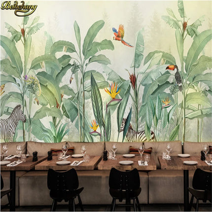 Tropical Jungle French Mural Wallpaper – Hand-Drawn Custom Wall Art