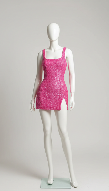 Backless Sequin Mini Dress — Diamond Pattern, Party & Evening