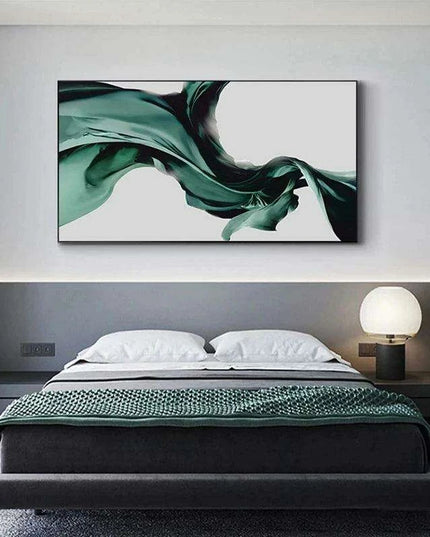 Vibrant Green Silk Abstract Canvas Artwork - Contemporary Wall Decor