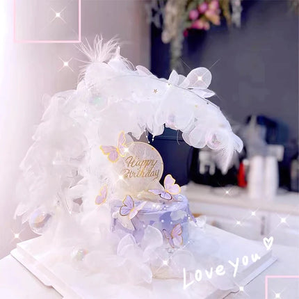 Chiffon Moon Boat Ballet Girl Lace Flower Acrylic Cake Topper Happy Bi