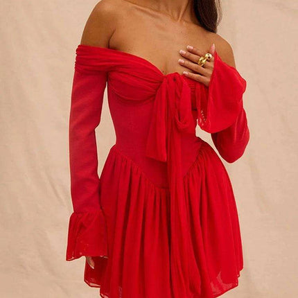 Chic Off-shoulder Backless Red Mini Dress for Women