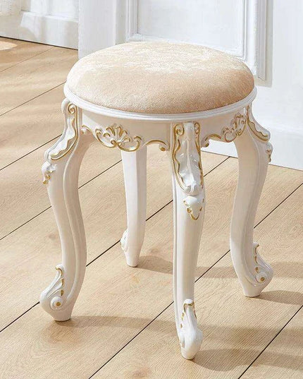 Elegant Silver White Leather Vanity Stool with European Flair