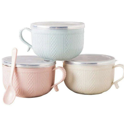 Premium Insulated Stainless Steel Ramen Bowl Set with Lid and Spoon - Large Double-layer Design for Instant Noodles