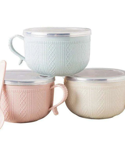 Premium Insulated Stainless Steel Ramen Bowl Set with Lid and Spoon - Large Double-layer Design for Instant Noodles