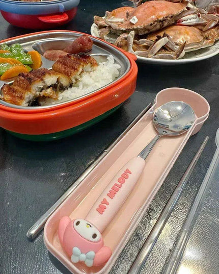 Whimsical Hello Kitty and Cinnamoroll Stainless Steel Kids' Dining Set