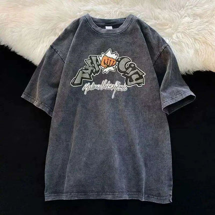 Vintage American Tide Heavy Cotton Summer T-Shirt for Men - Loose Fit Short Sleeves