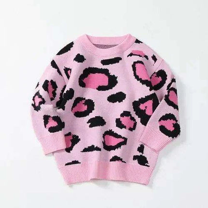 Wild Chic Leopard Print Sweater for Girls 24M to 6 Years - Trendy Cozy Pullover for Fall/Winter