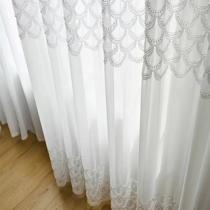 Embroidered Sequin & Pearl Sheer Curtain Panel — Custom Width, 4 Heading Styles | Très Elite