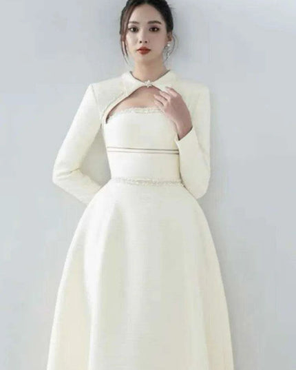 Elegant Strapless Cut-Out Evening Gown with Luxurious Diamond Details