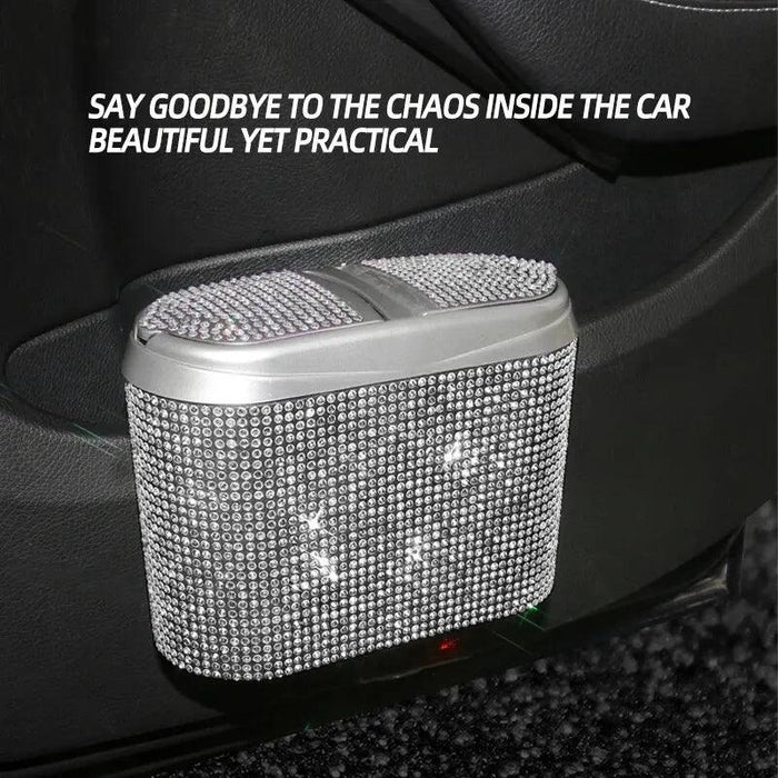 Dazzling Diamond-Inlaid Car Garbage Bin