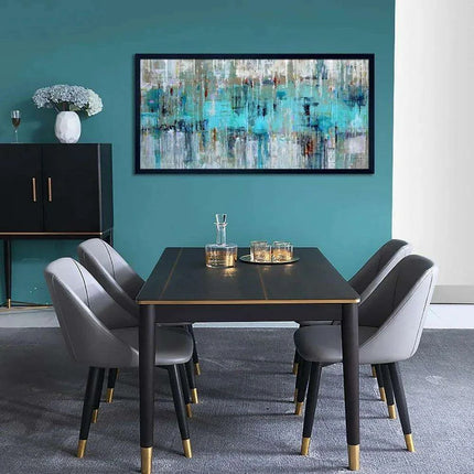 Sleek Gray Green Abstract Wall Art with Elegant Metal Details - Modern Home Decor