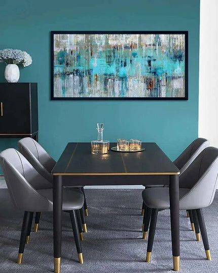 Sleek Gray Green Abstract Wall Art with Elegant Metal Details - Modern Home Decor