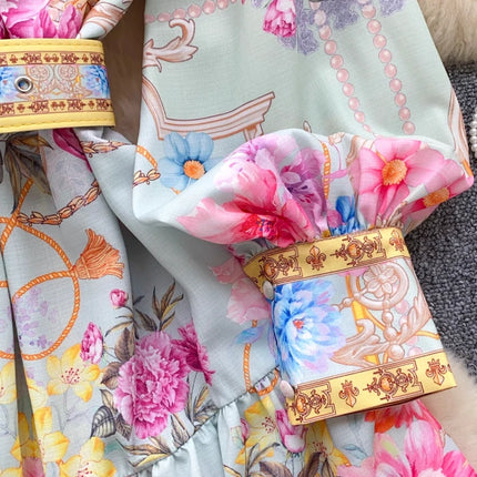 Vintage Palace Evening Dress — Sashes & Button Print