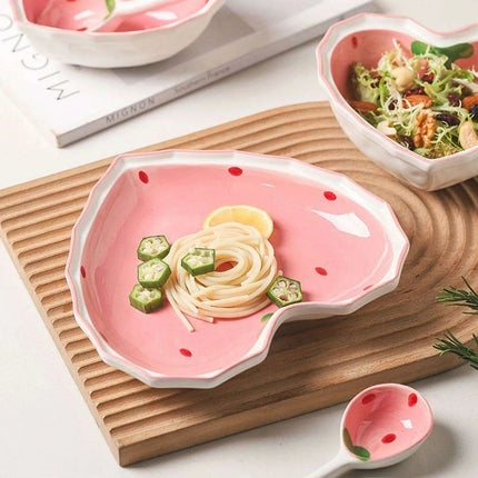 Strawberry Delight Dining Ensemble: Bowl, Spoon, and Plate Set