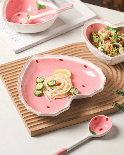 Strawberry Delight Dining Ensemble: Bowl, Spoon, and Plate Set