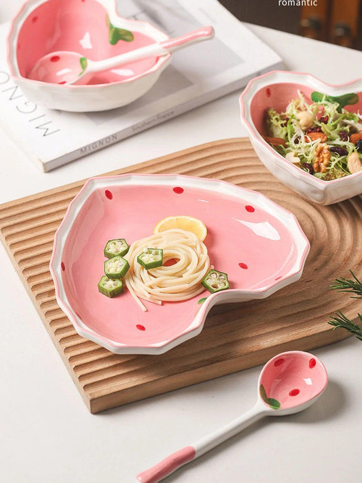 Strawberry Delight Dining Ensemble: Bowl, Spoon, and Plate Set