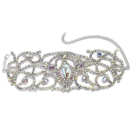 Radiant AB Color Rhinestone Armlet with Chain for an Enchanting Dance Performance