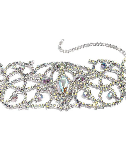 Radiant AB Color Rhinestone Armlet with Chain for an Enchanting Dance Performance