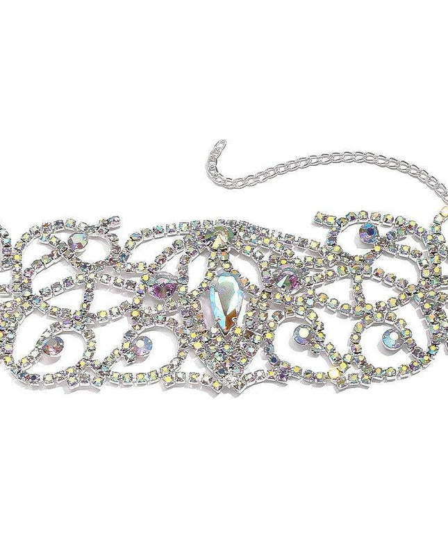 Radiant AB Color Rhinestone Armlet with Chain for an Enchanting Dance Performance