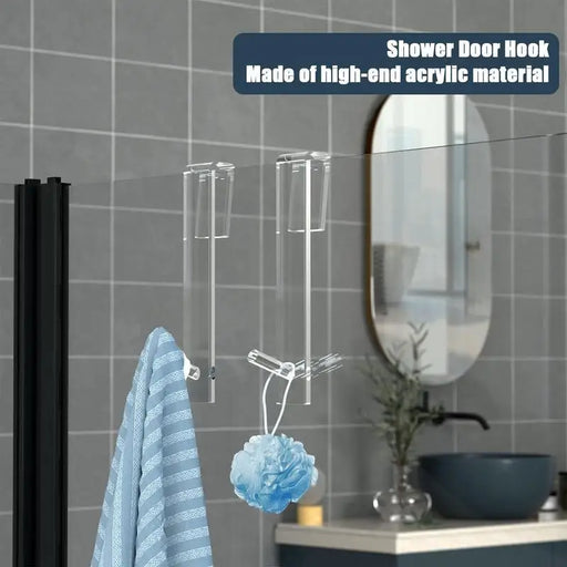 Clear Acrylic Shower Door Hooks for Bathroom - Easy Installation for Frameless Glass Doors