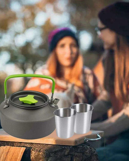 All-in-One Portable Camping Cookware Set with Non-Stick Cookware, Kettle, and Collapsible Utensils for Outdoor Adventures