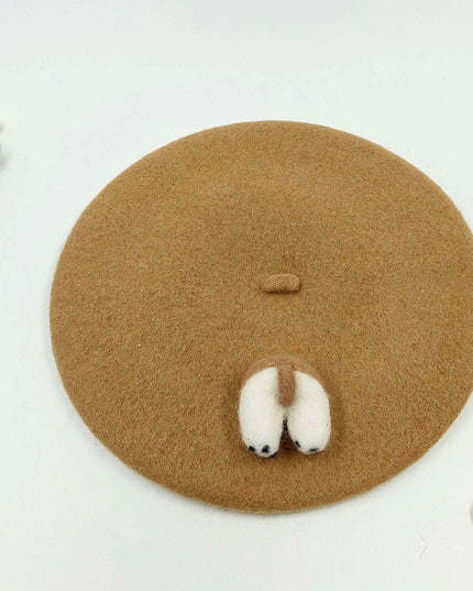 Charming Handcrafted Pumpkin Wool Beret with Leaf Embellishments for Fall and Winter Fashion