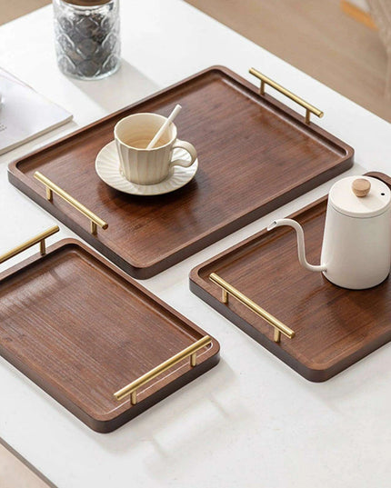 Stylish Wooden Serving Tray with Sturdy Metal Handles - Multi-Functional Decorative Platter for Entertaining and Home Styling