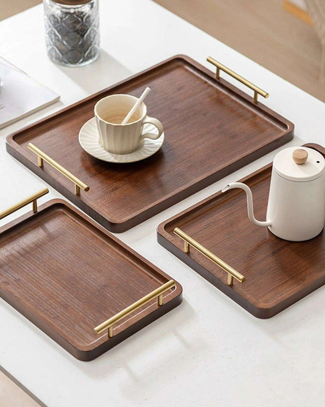 Stylish Wooden Serving Tray with Sturdy Metal Handles - Multi-Functional Decorative Platter for Entertaining and Home Styling