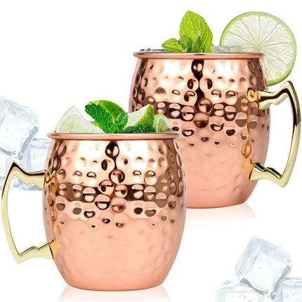 Elegant Rose Gold Handcrafted Moscow Mule Mugs - Premium 16oz Stainless Steel Drinkware
