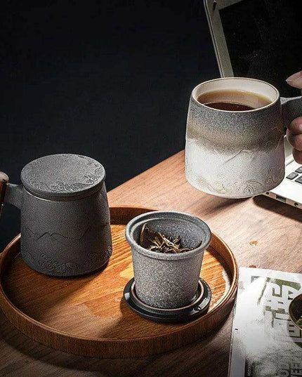 Chic Retro Ceramic Tea Mug with Wooden Lid and Handle - Perfect for Gifting at Home or Office