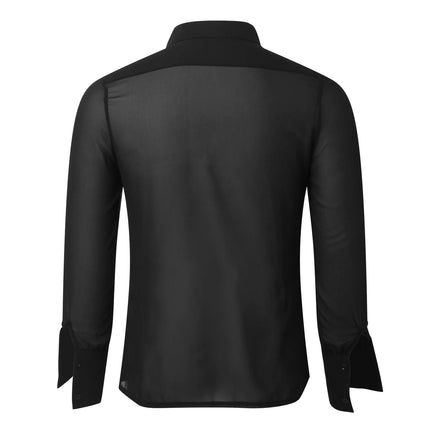 Men's See-Through Mesh Long Sleeve Shirt — Vintage Streetwear, Black
