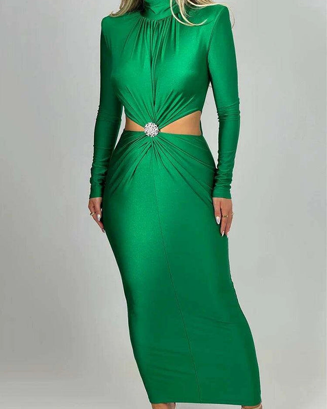 Chic Cut-Out Turtleneck Maxi Dress for Women - The Ultimate Autumn and Winter Fashion Statement