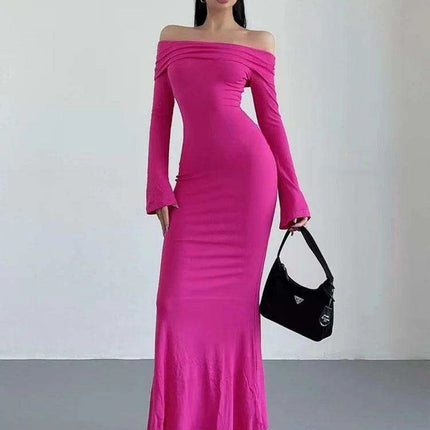 Chic Winter Elegance: Off-Shoulder Korean Maxi Dress in Black