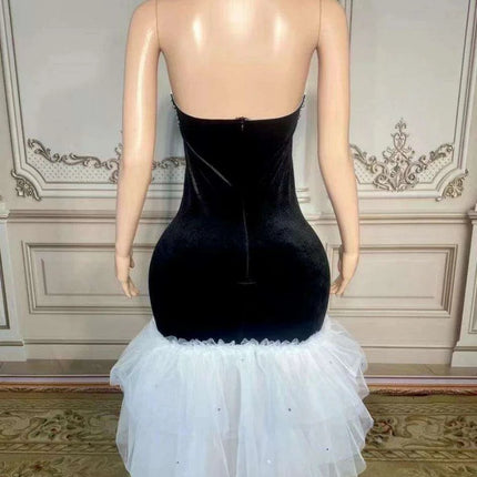 Elegant Black Velour Backless Halter Dress with Sparkling Crystal Details