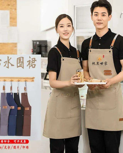 Chic Waterproof Apron for Culinary and Gardening Mastery - Adjustable Cotton-Linen Blend