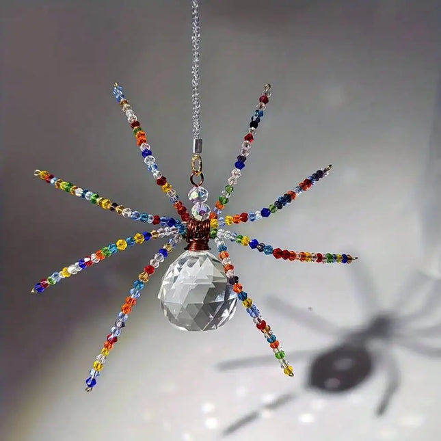 Handmade Beaded Spider Ornament Crystal Suncatcher Colorful Glass Bead